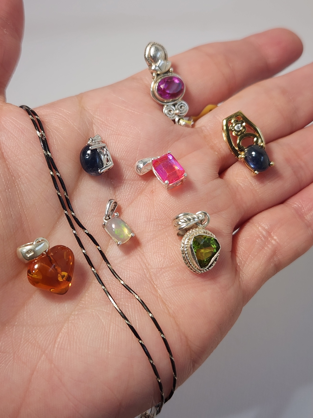 VTG NWT 925 Natural Gem Pendant Lot Opal Peridot Star Sapphire ITALY Chain 16"
